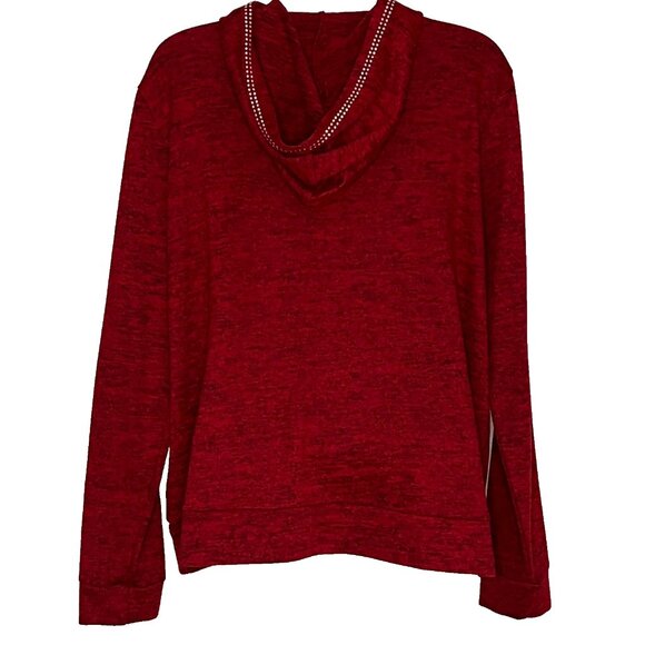 Storybuk Christmas Hoodie Top sz L Studded Kangaroo Pocket Lightweight Red - Picture 2 of 9